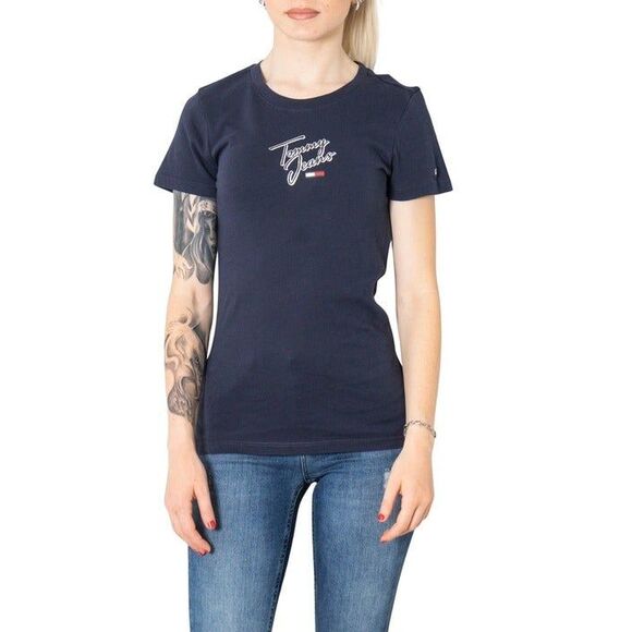 Tommy Hilfiger Jeans Tommy Hilfiger Script Logo Tee Women Blue Shirts - Picture 4 of 8